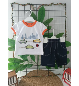 ALLBERO LAKOS BLUZ KETEN ŞORT TRAFİK BEBE TAKIM / TURUNCU