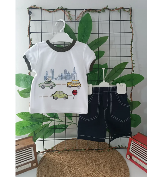 ALLBERO LAKOS BLUZ KETEN ŞORT TRAFİK BEBE TAKIM / YEŞİL