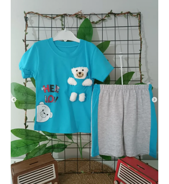 KARACON HELLO OYUNCAK AYILI ŞORTLU PENYE BEBE TAKIM / TURKUAZ MAVİSİ