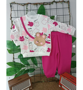 LOCO TAVŞAN KAFALAR MEVSİMLİK PENYE BEBE TAKIM / FUŞYA