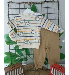 BEBECOCUKREYONU KAMPANYALI TAKIMLAR SERİSİ BEBE TAKIM / EMOJİ ÇİZGİLİ KAHVE