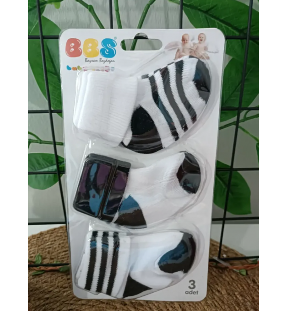 0-6 AY BBS TARAFTAR ÜÇLÜ BEBE ÇORAP SET / SİYAH BEYAZ