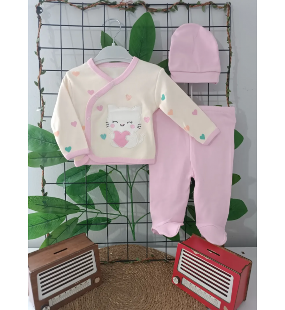 GONCA KALPLİ KEDİCİK ÜÇLÜ PENYE ZIBIN TAKIMI / PEMBE
