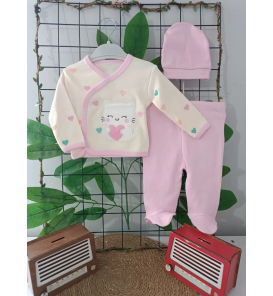 GONCA KALPLİ KEDİCİK ÜÇLÜ PENYE ZIBIN TAKIMI / PEMBE
