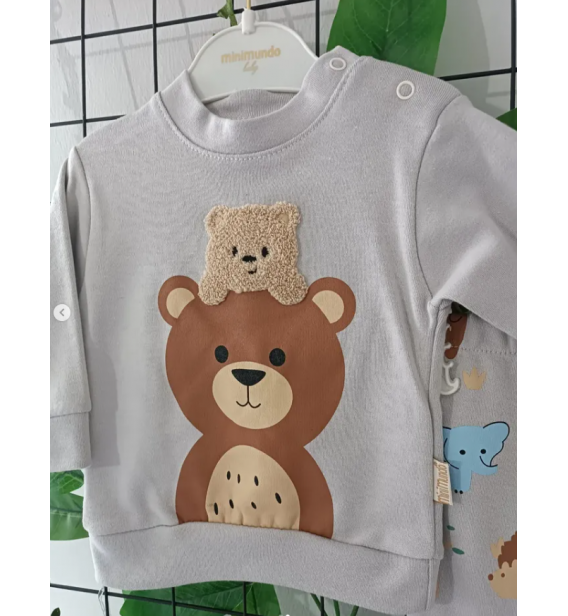 MİNİMUNDO ÇİFT AYICIK MEVSİMLİK PENYE BEBE TAKIM / GRİ