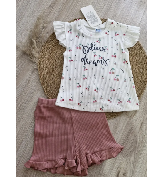 6-9 AY CGS KİRAZLI FİTİLLİ PENYE ŞORTLU BEBE TAKIM / mürdüm