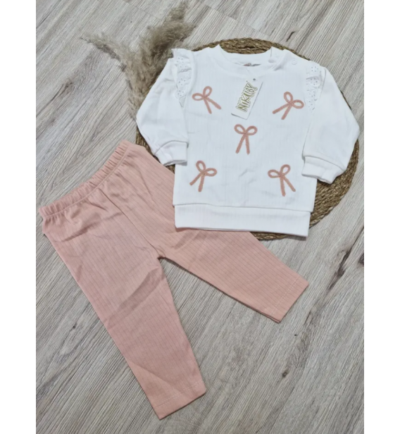 NİKUBY MEVSİMLİK PENYE BEBE EŞOFMAN TAKIMLARI / PUDRA FİYONKLAR FİTTİLİ PENYE