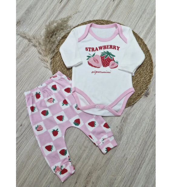 SÜPERMİNİ BADİLİ YUMUŞAK PENYE BEBE TAKIM ÇEŞİTLERİ / ÇİLEK TEMALI