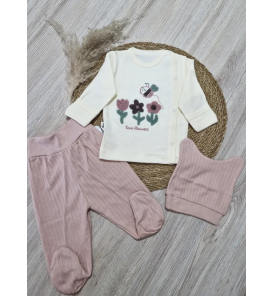 0-3 AY BABYCAN ŞAPKALI ELDİVENLİ HAMUR KUMAŞ PENYE ZIBIN TAKIMI ÇEŞİTLERİ / ÜÇ PAPATYA FLOWERS MÜRDÜM