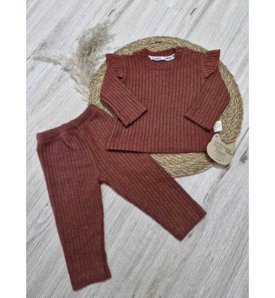 KAŞKORSE FİTİLLİ PENYE BEBE OMUZLARI FIRFIRLI TAKIM / kahverengi