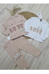LOVE FİTİLLİ PENYE CEKETLİ ÜÇLÜ KIZ BEBE TAKIM / BEJ
