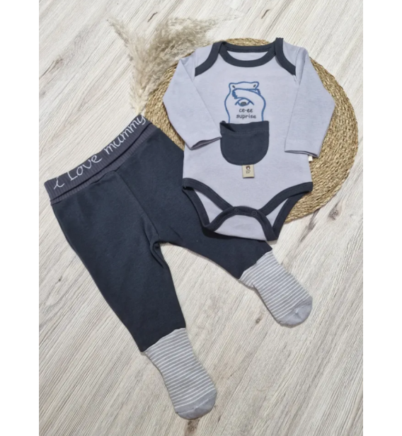 NECİX KENDİNDEN ÇORAPLI PENYE BADİLİ BEBE TAKIM / GRİ