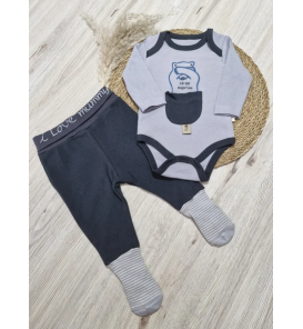 NECİX KENDİNDEN ÇORAPLI PENYE BADİLİ BEBE TAKIM / GRİ